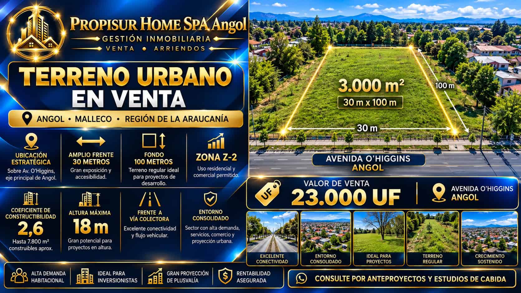Terreno urbano en venta en Angol de 3.000 m² por 23.000 UF