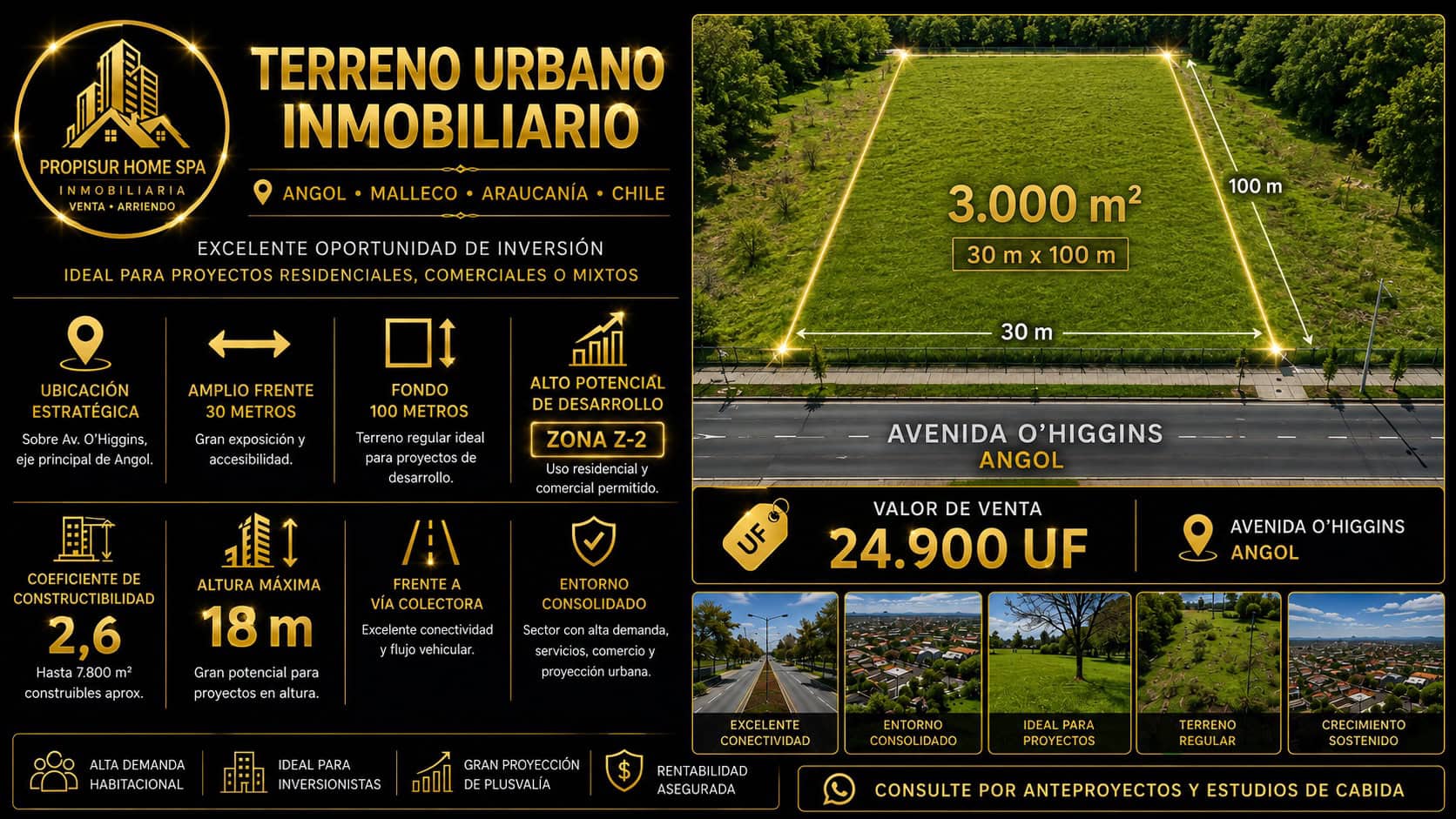 Terreno urbano 3000 m² en venta en Angol
