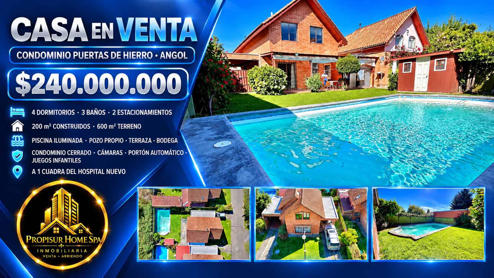 Casa en venta en Angol, Condominio Puertas de Hierro con piscina | Propisur Home SpA