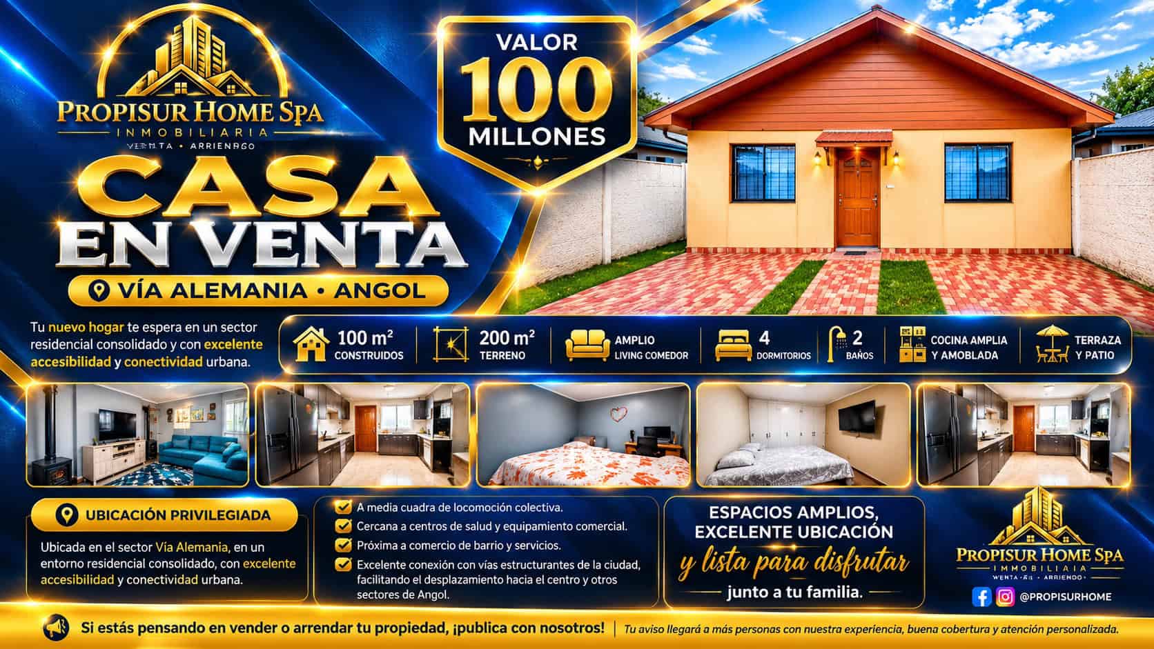 Casa en venta en Angol Villa Alemania con 4 dormitorios, 2 baños, 100 m² construidos y 200 m² de terreno | Propisur Home SpA