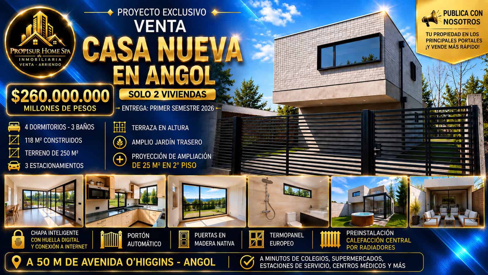 Casa nueva en venta en Angol, 4 dormitorios, 3 baños, 118 m² y precio $260.000.000