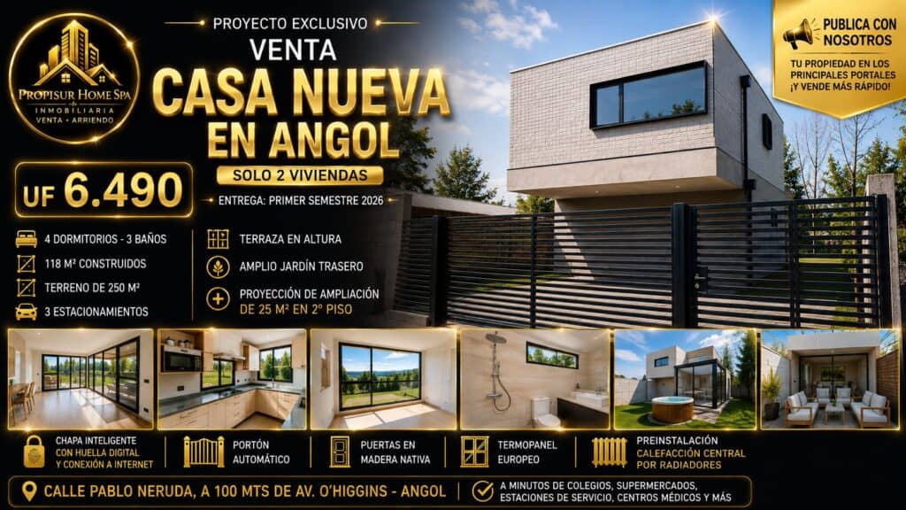 Casa nueva en venta en Angol UF 6490 proyecto exclusivo de alto estándar | Propisur Home SpA