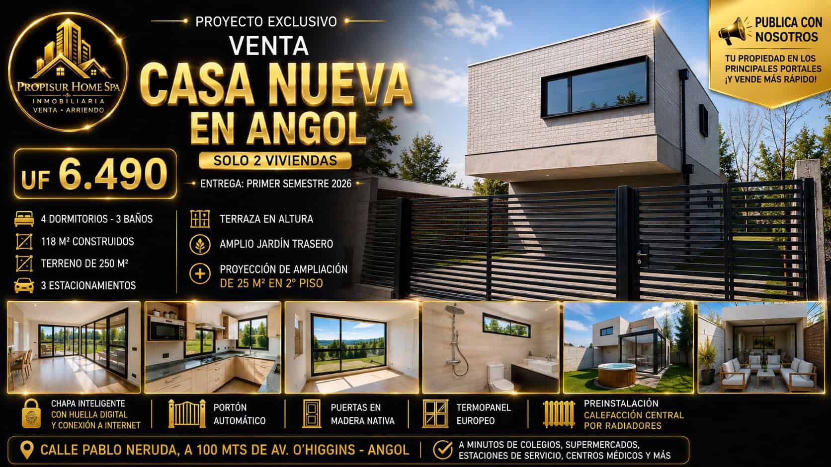 Casa nueva en venta en Angol UF 6490 proyecto exclusivo de alto estándar | Propisur Home SpA