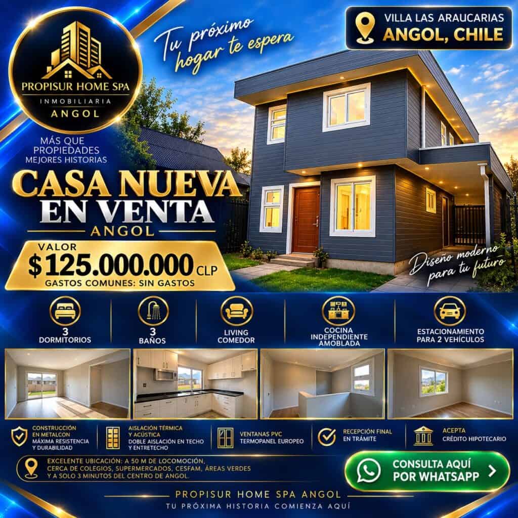 Casa nueva en venta en Angol Villa Las Araucarias con 3 dormitorios y 3 baños