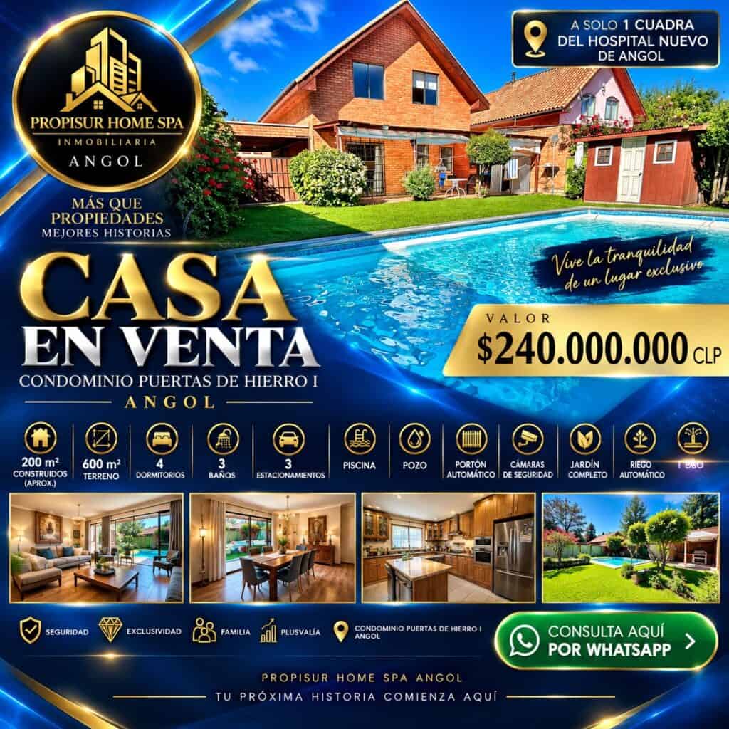 Casa en venta en Angol Condominio Puertas de Hierro con piscina
