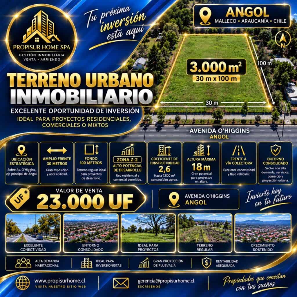 Terreno urbano en venta en Angol Avenida O'Higgins 3.000 m²